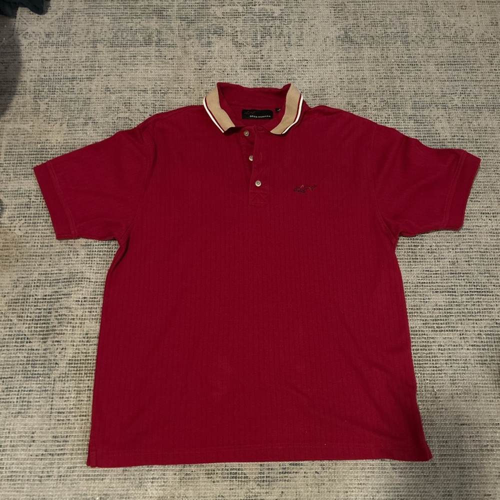Greg Norman Collection Red Polo with Tan Collar